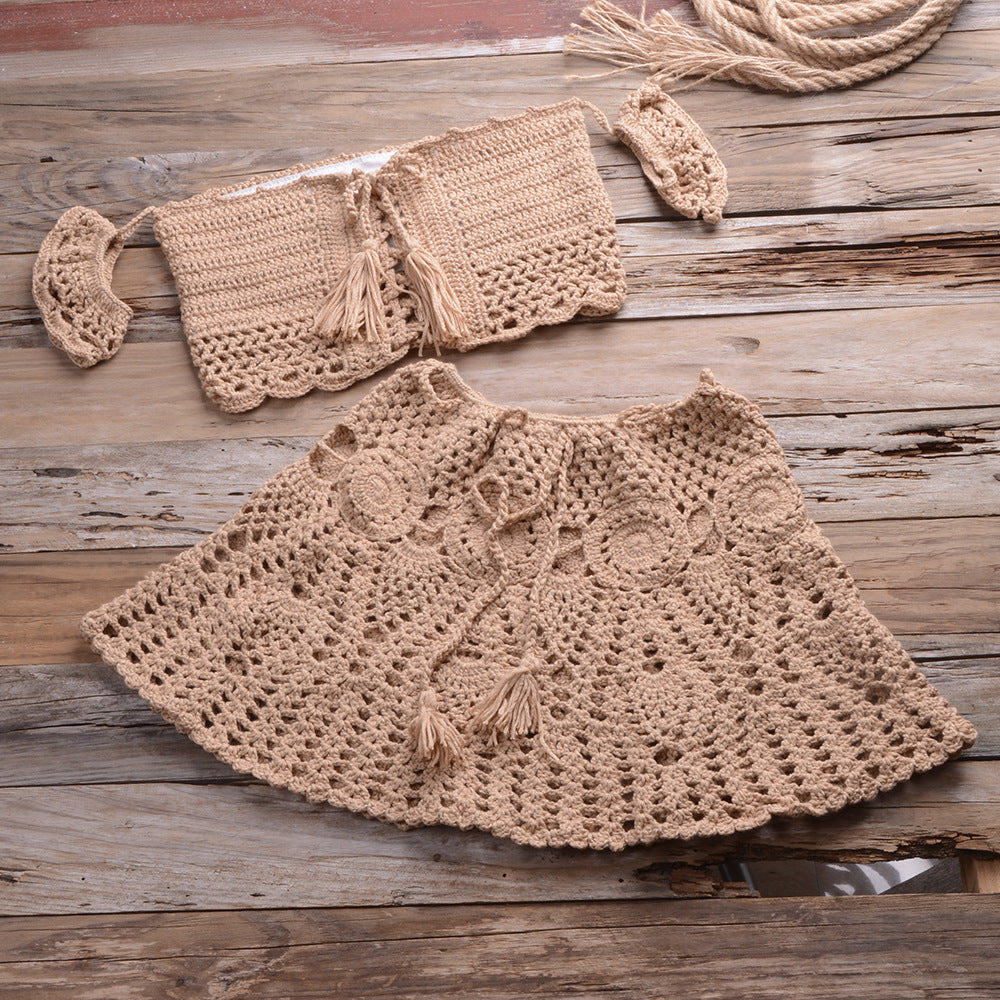 2 Piece Crochet Beach Set: Boho Off-Shoulder Top & Mini Skirt