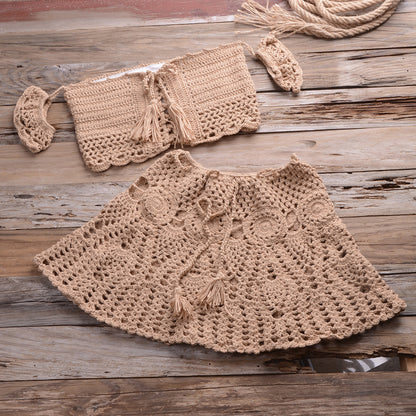 2 Piece Crochet Beach Set: Boho Off-Shoulder Top & Mini Skirt